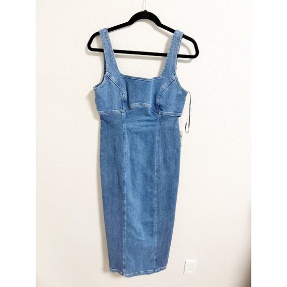Pilcro Anthropologie Square Neck Corset Denim Midi Dress Zip Back Blue Medium - Picture 3 of 6